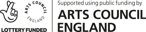 Arts Council England Lottery Funded logo. Supported using public funding by Arts Council England.